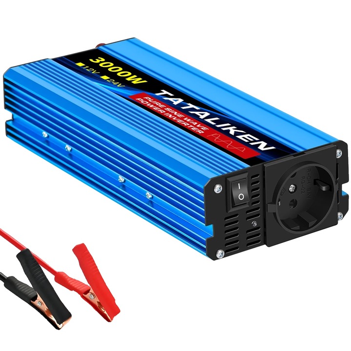 Inverter auto 24V, 3000W, 220V, priza EU, eficienta 90%