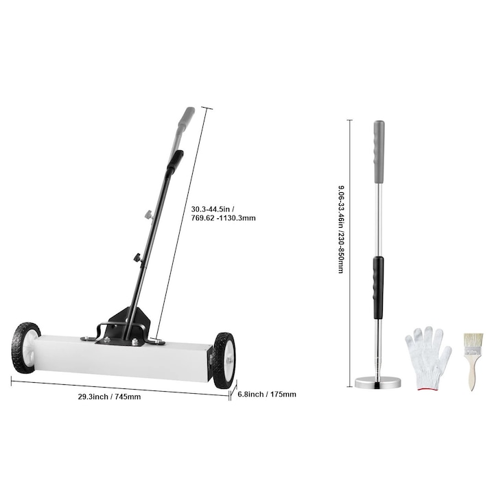 Matura magnetica, design portabil, capacitate de incarcare 35lbs, manere telescopice ajustabile