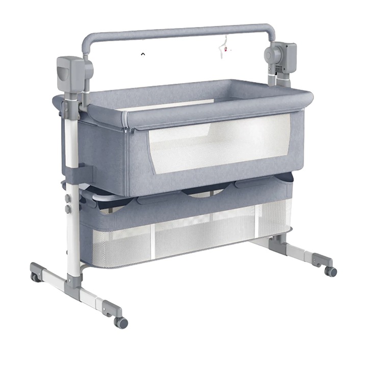 Patut bebe pliabil, functie de muzica Bluetooth, gri deschis, pentru nou-nascuti si sugari