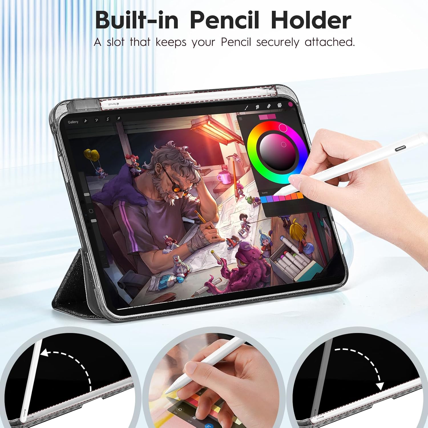 Husa de protectie pentru tableta, potrivita pentru iPad 10th 10.9" 2022/iPad (A16) 11th 2025, functie automata trezire/sleep, cu tava pentru stilouri, Negru