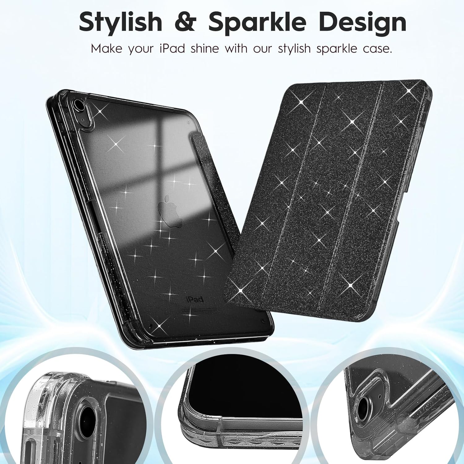 Husa de protectie pentru tableta, potrivita pentru iPad 10th 10.9" 2022/iPad (A16) 11th 2025, functie automata trezire/sleep, cu tava pentru stilouri, Negru