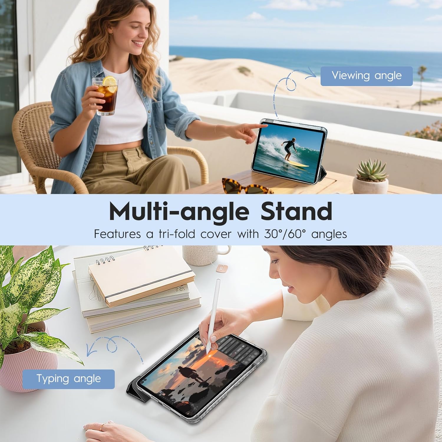 Husa de protectie pentru tableta, potrivita pentru iPad 10th 10.9" 2022/iPad (A16) 11th 2025, functie automata trezire/sleep, cu tava pentru stilouri, Negru