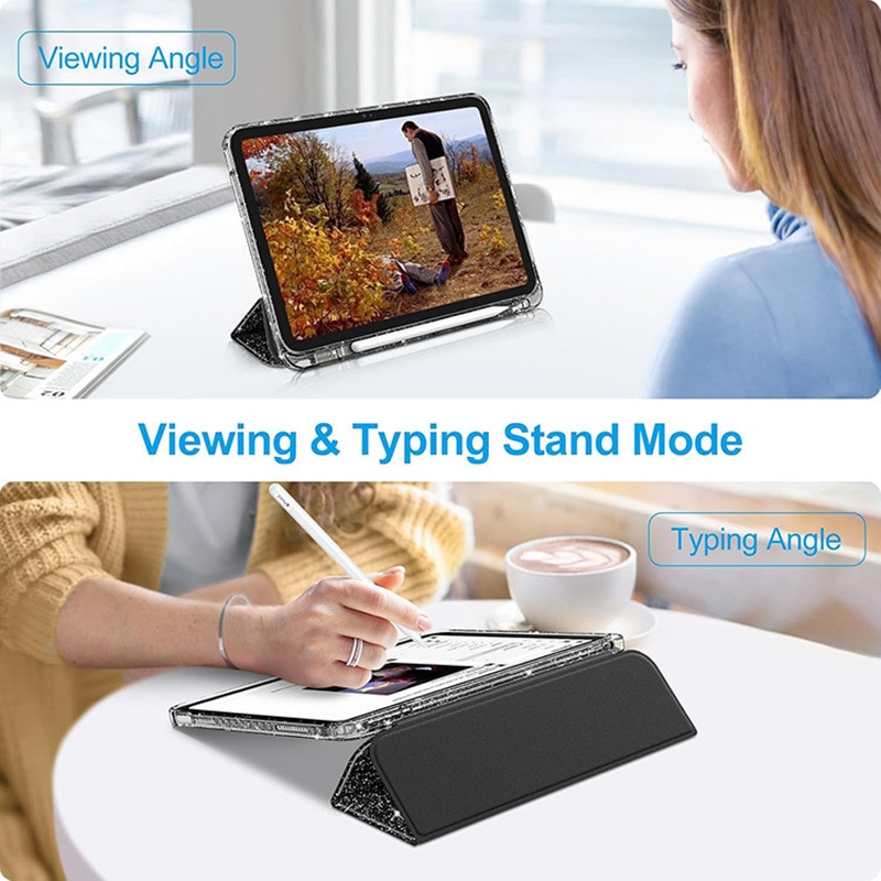 Husa de protectie pentru tableta, potrivita pentru iPad 10th 10.9" 2022/iPad (A16) 11th 2025, functie automata trezire/sleep, cu tava pentru stilouri, Negru