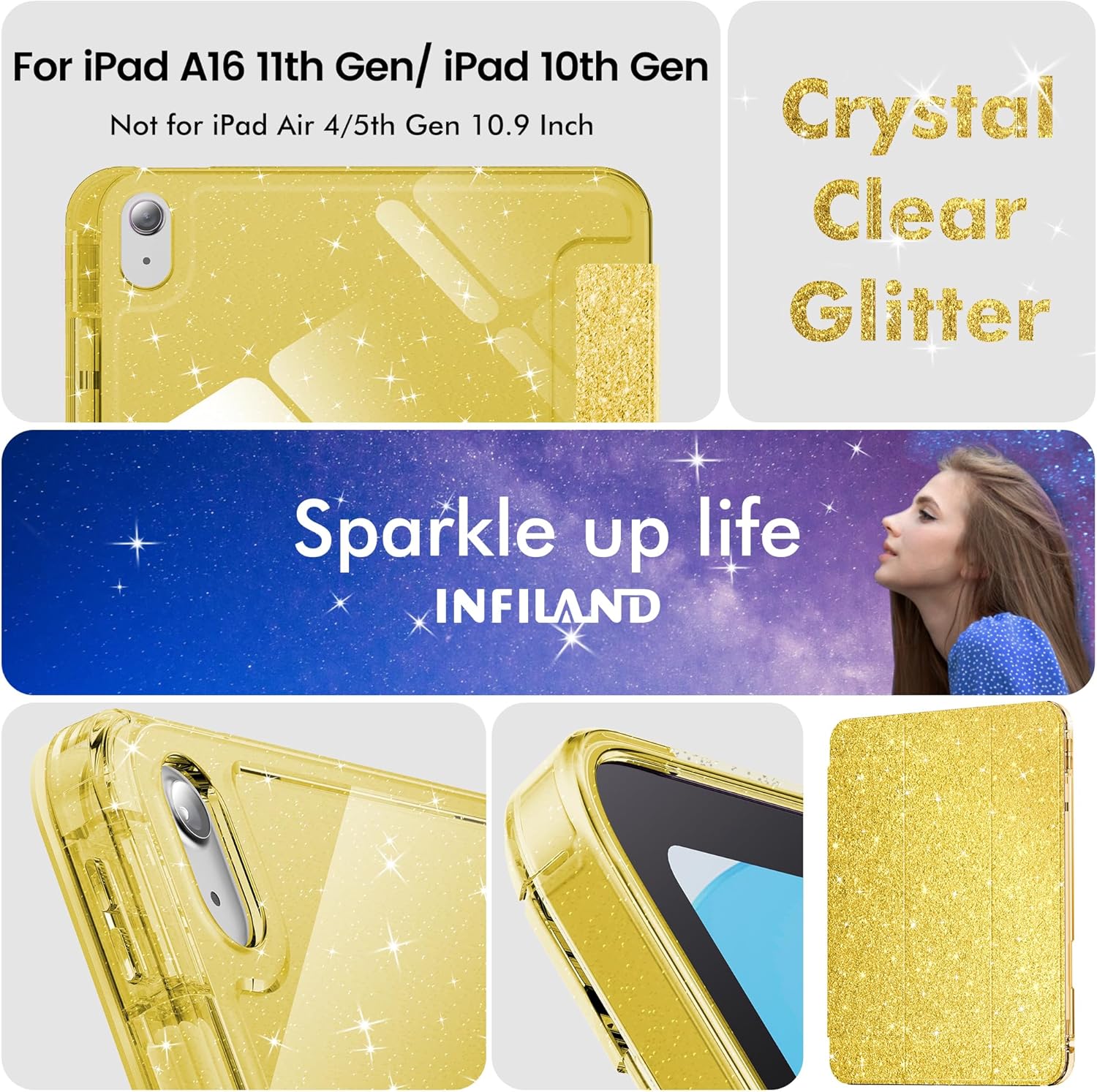 Husa de protectie pentru tableta, potrivita pentru iPad 10th 10.9" 2022/iPad (A16) 11th 2025, functie automata trezire/sleep, cu tava pentru stilouri, golden
