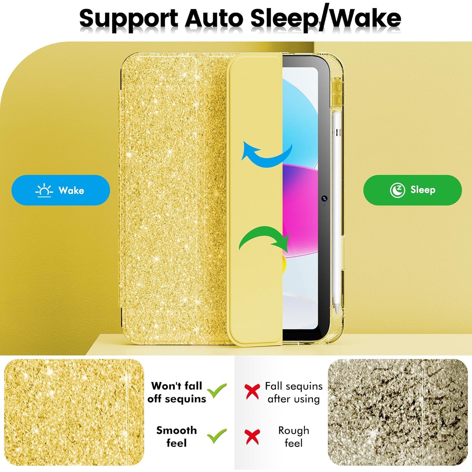 Husa de protectie pentru tableta, potrivita pentru iPad 10th 10.9" 2022/iPad (A16) 11th 2025, functie automata trezire/sleep, cu tava pentru stilouri, golden