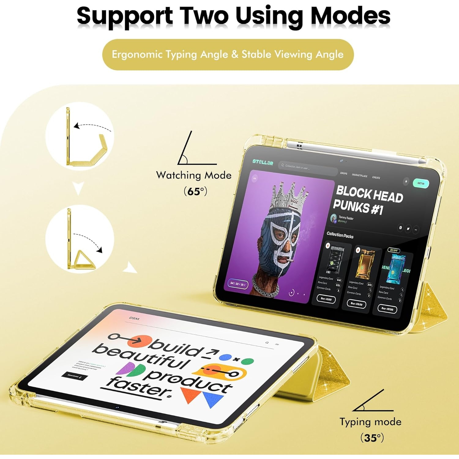 Husa de protectie pentru tableta, potrivita pentru iPad 10th 10.9" 2022/iPad (A16) 11th 2025, functie automata trezire/sleep, cu tava pentru stilouri, golden