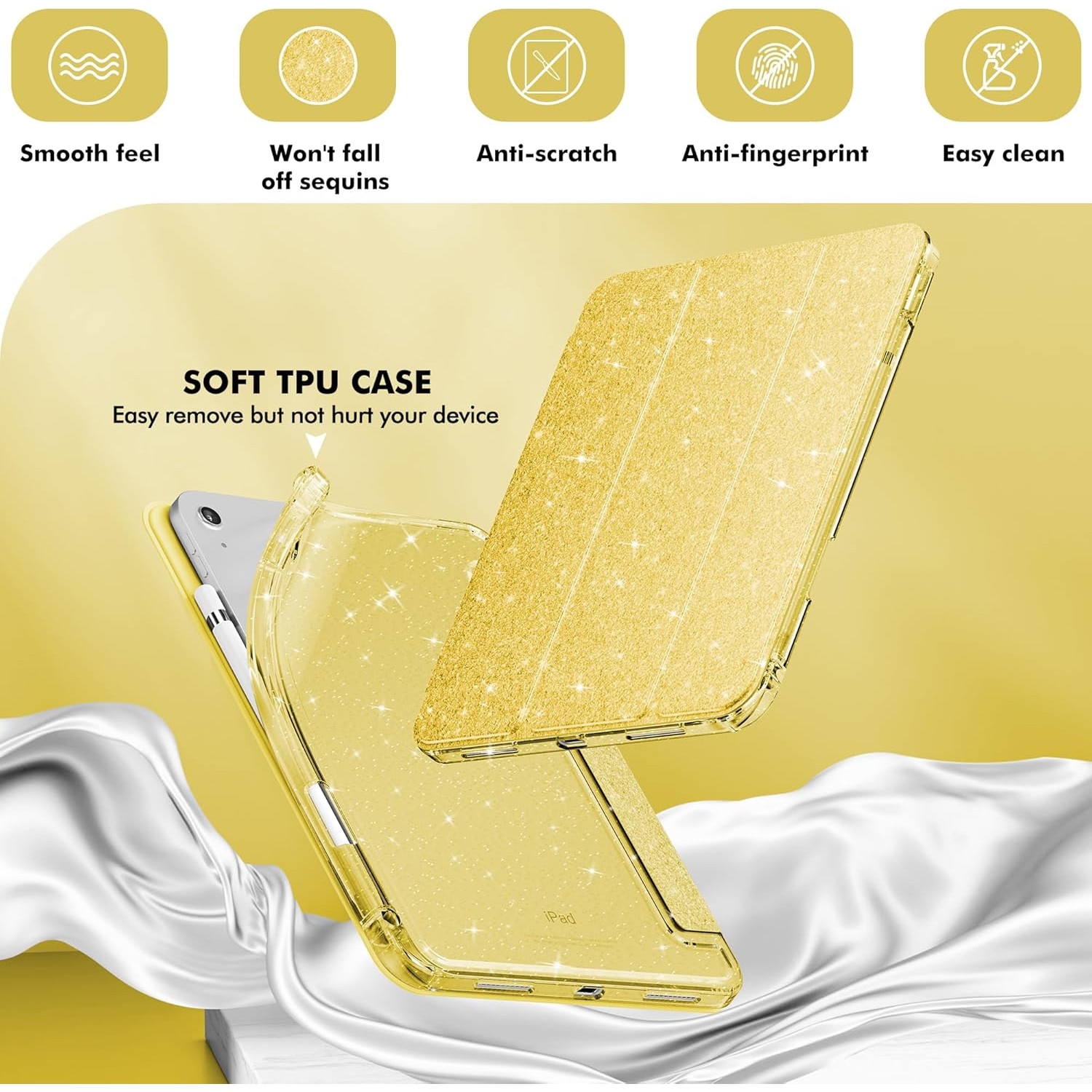 Husa de protectie pentru tableta, potrivita pentru iPad 10th 10.9" 2022/iPad (A16) 11th 2025, functie automata trezire/sleep, cu tava pentru stilouri, golden