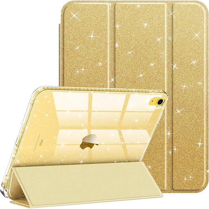 Husa de protectie pentru tableta, potrivita pentru iPad 10th 10.9" 2022/iPad (A16) 11th 2025, functie automata trezire/sleep, cu tava pentru stilouri, golden