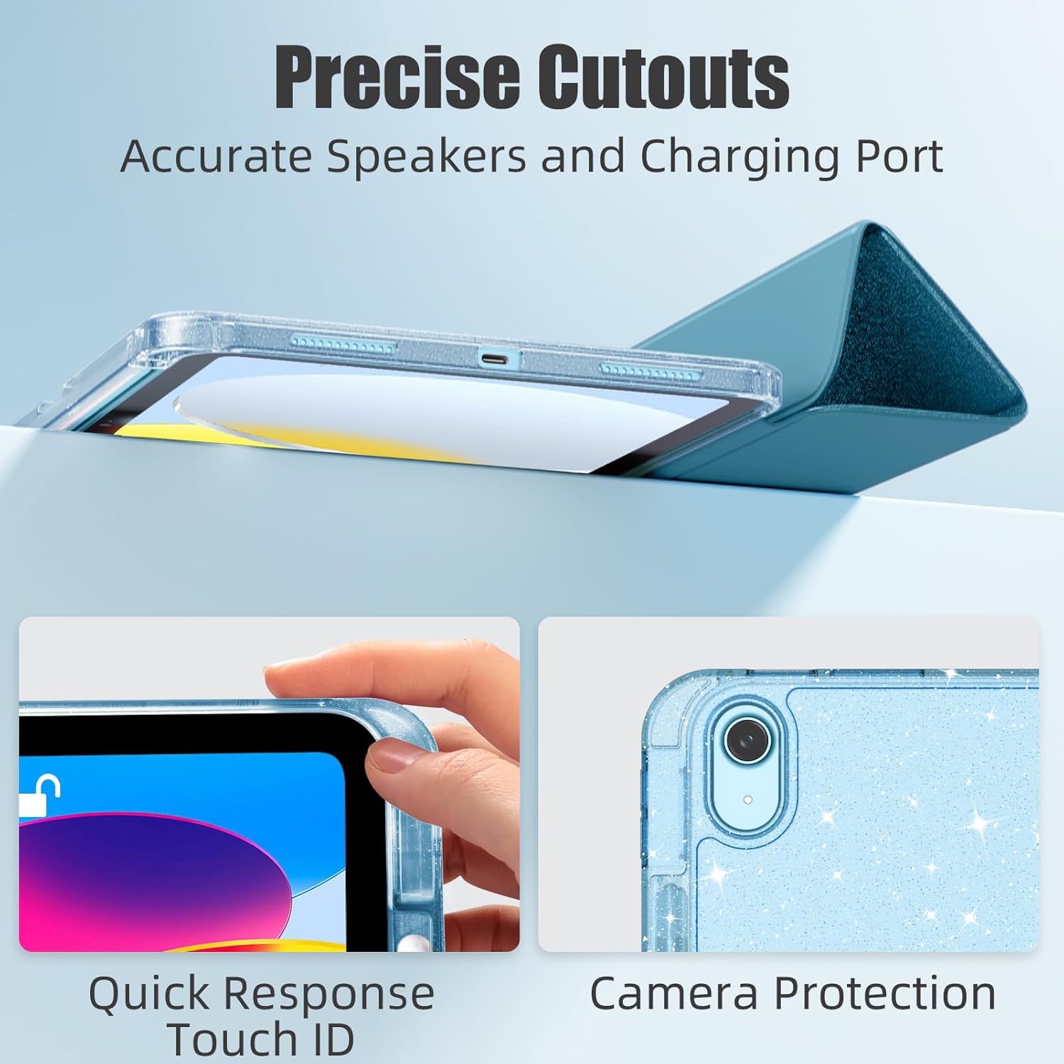 Husa de protectie pentru tableta, potrivita pentru iPad 10th 10.9" 2022/iPad (A16) 11th 2025, functie automata trezire/sleep, cu tava pentru stilouri, Albastru
