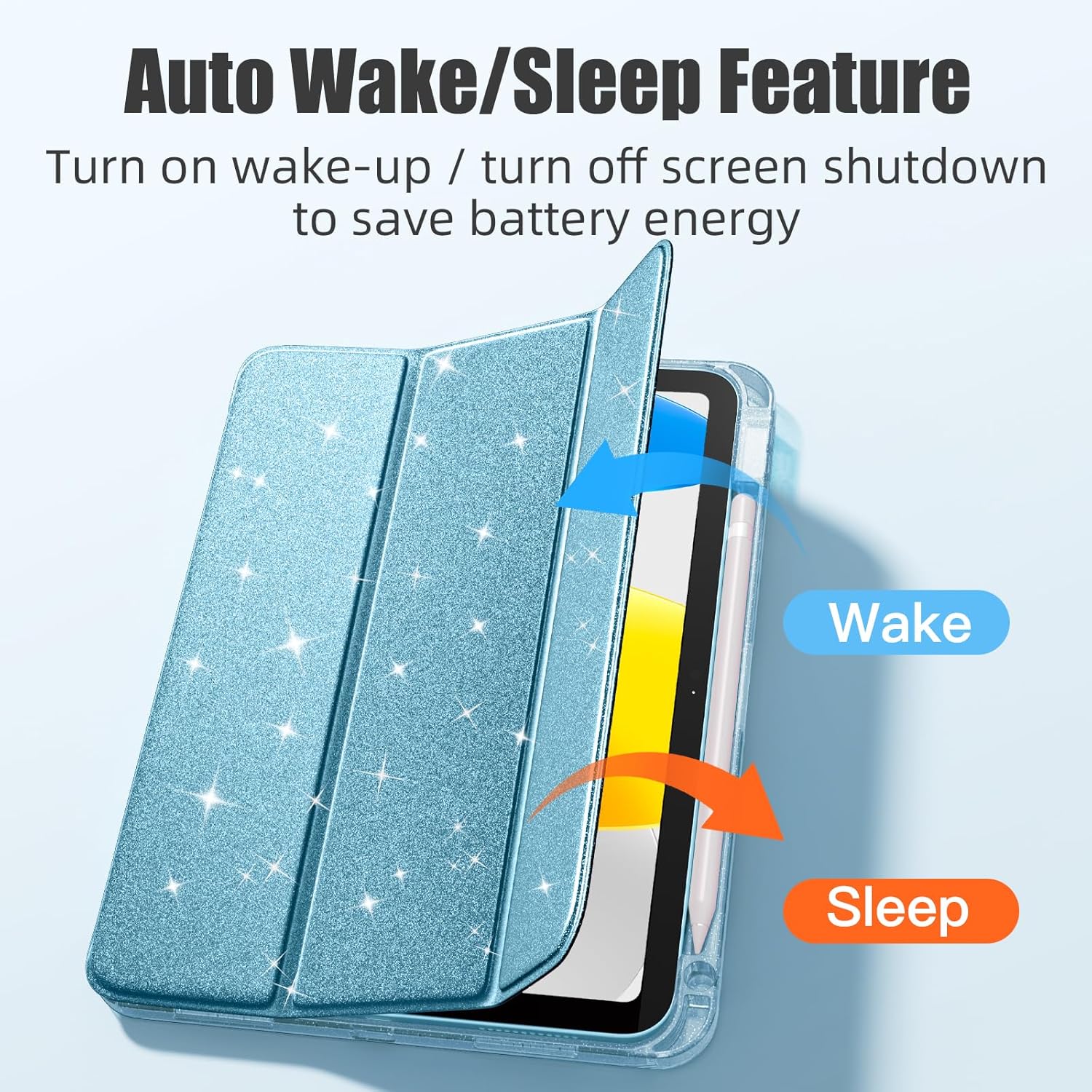 Husa de protectie pentru tableta, potrivita pentru iPad 10th 10.9" 2022/iPad (A16) 11th 2025, functie automata trezire/sleep, cu tava pentru stilouri, Albastru