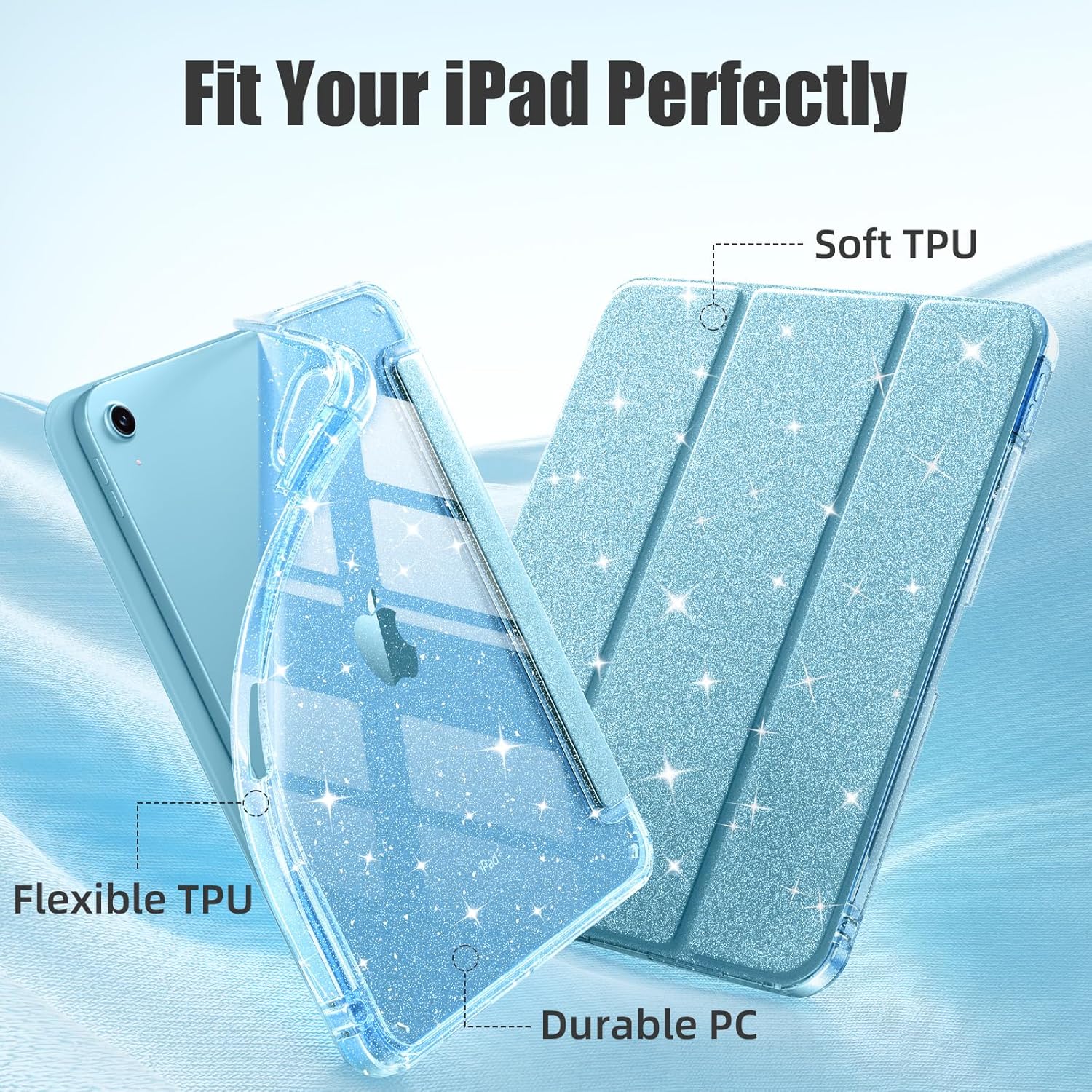 Husa de protectie pentru tableta, potrivita pentru iPad 10th 10.9" 2022/iPad (A16) 11th 2025, functie automata trezire/sleep, cu tava pentru stilouri, Albastru