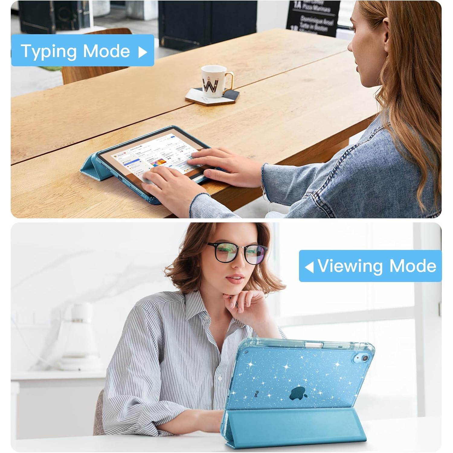 Husa de protectie pentru tableta, potrivita pentru iPad 10th 10.9" 2022/iPad (A16) 11th 2025, functie automata trezire/sleep, cu tava pentru stilouri, Albastru