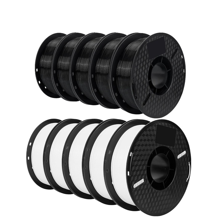 Filament PLA pentru imprimanta 3D, 1.75mm, set 5KG, culori negru si alb