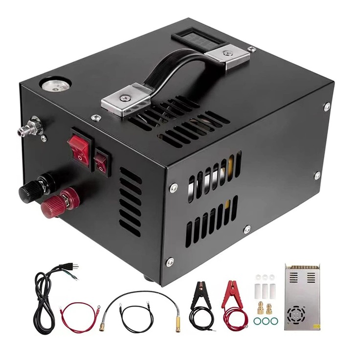 Légkompresszor, hordozható kivitel, sokoldalú tápellátás, fekete, 30 kg