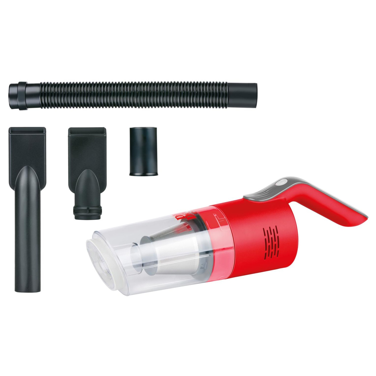 Aspirator de mana, Dirt Devil DD5004, fara sac, portabil, reincarcabil, recipient praf 0.27L, Rosu