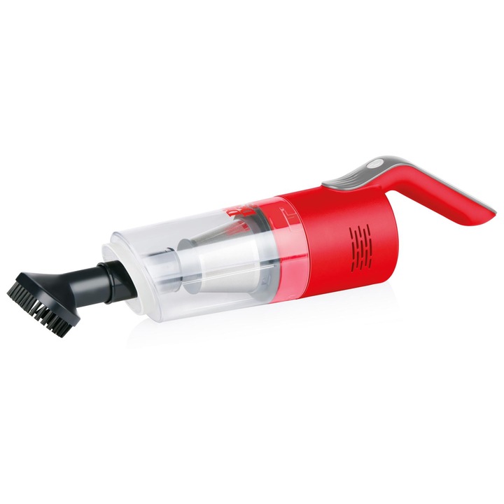 Aspirator de mana, Dirt Devil DD5004, fara sac, portabil, reincarcabil, recipient praf 0.27L, Rosu