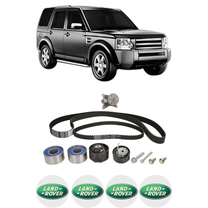 Set Kit de distributie curea intinzator pompa de apa LAND ROVER DISCOVERY III VAN (L319) 2.7 TD 4x4 din 2007-2009, KW 140 CP 190 CMC 2720, Auto, HEPU, 4x Stickere auto cu LAND ROVER