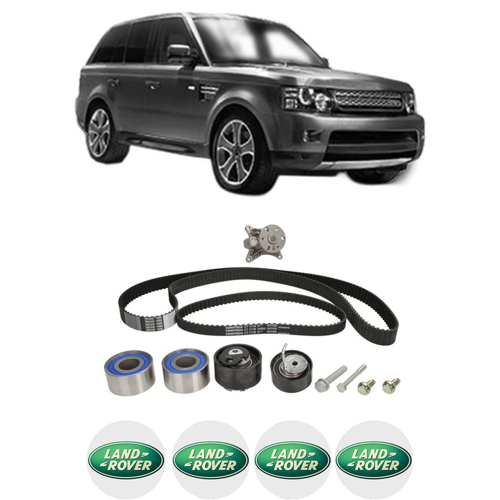 Set Kit de distributie curea intinzator pompa de apa LAND ROVER RANGE ROVER SPORT I (L320) 2.7 D 4x4 din 2005-2013, KW 140 CP 190 CMC 2720, Auto, HEPU, 4x Stickere auto cu LAND ROVER