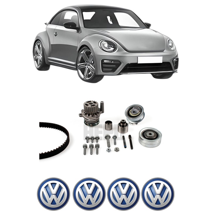 Set Kit de distributie curea intinzator pompa de apa Volkswagen BEETLE (5C1, 5C2) 2.0 TDI2011-2016, KW 103 CP 140 CMC 1968, Auto, HEPU, 4x Stickere auto cu Volkswagen