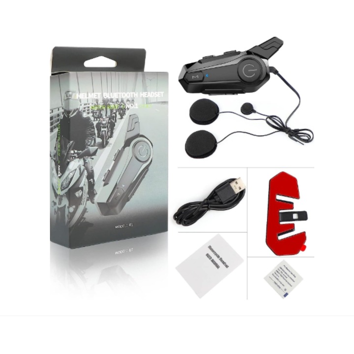Sistem de comunicare moto, Nolyth, control apeluri, bluetooth, autonomie mare de pana la 12 ore, Negru