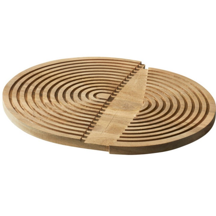 Placă de tăiat din lemn de mango, Home Styling Collection, model 2, 48.5x33cm, design caneluri spiralate