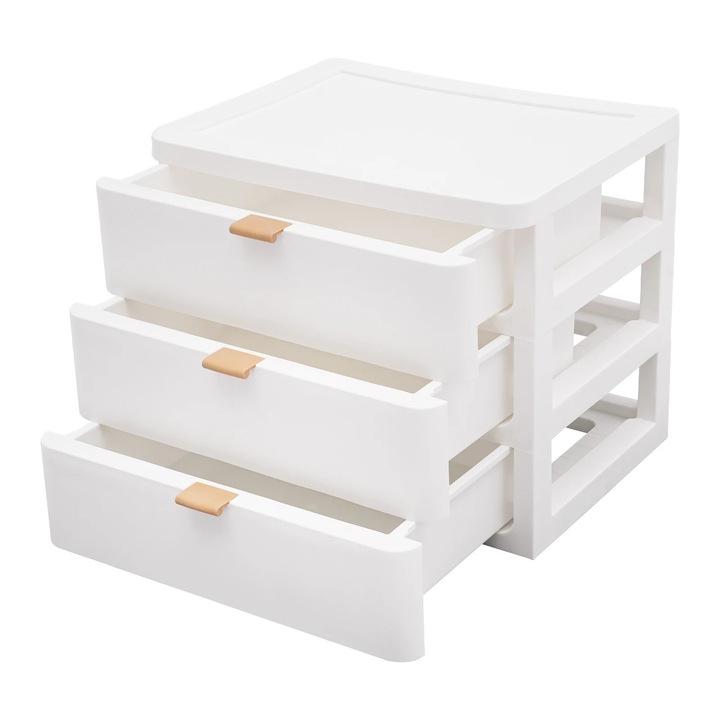 Organizator de depozitare, 3 sertare, design compact, alb, 26x20.2x22.3cm