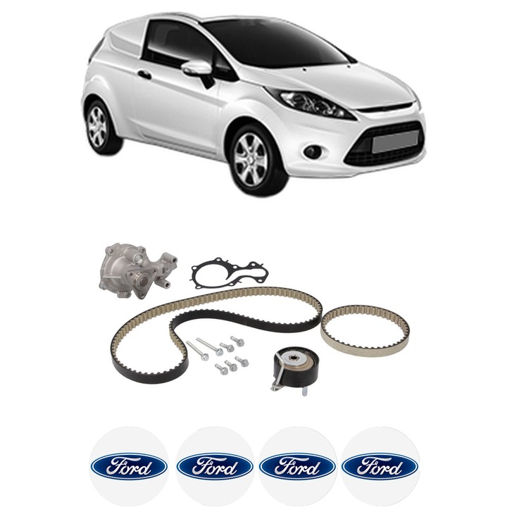 Set Kit de distributie curea intinzator pompa de apa FORD FIESTA VI Van 1.02012-2017, KW 59 CP 80 CMC 998, Auto, HEPU, 4x Stickere auto cu FORD