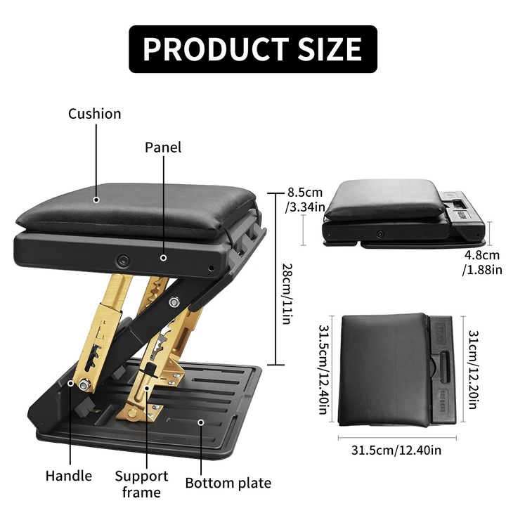 Lábtartó, állítható magasságú, ergonomikus kialakítás, fekete/arany