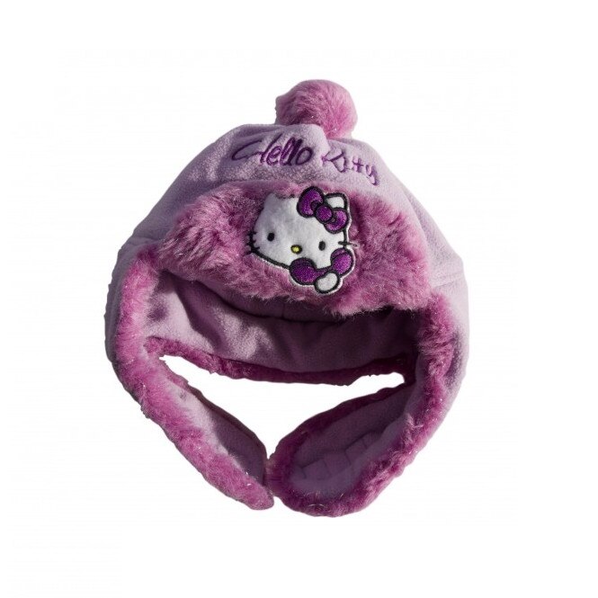 Caciula copii groasa Hello Kitty mov, marime 54, varsta 6-8 ani