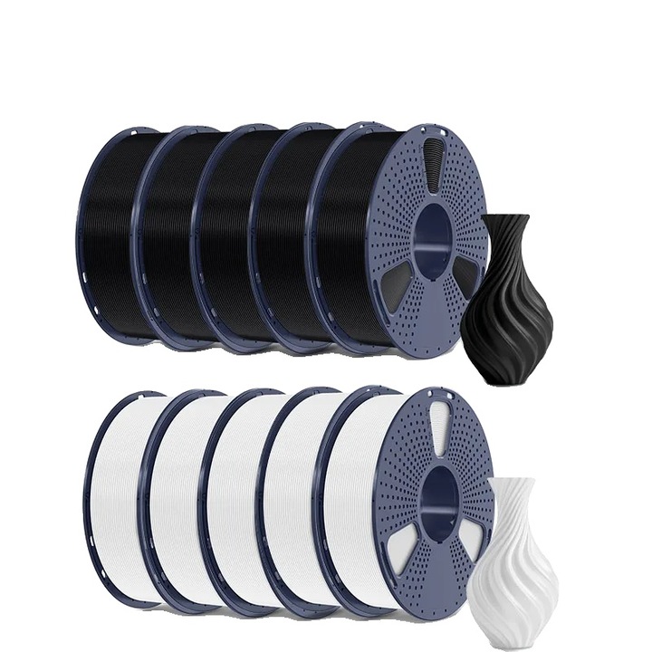 Filament 3D, 1.75mm, PLA, set 5Black 5 White, 330m, 1kg