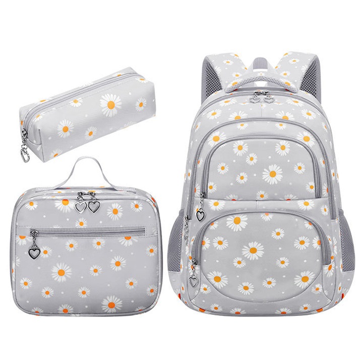 Комплект ученическа раница с несесер и чанта, Axroad Mall, водоустойчива, сива, 29x16x43см