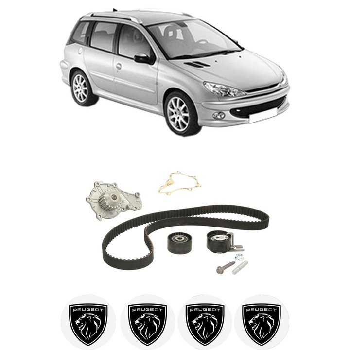Set Kit de distributie curea intinzator pompa de apa PEUGEOT 206 SW (2E/K) 1.6 HDi 110 din 2004, KW 80 CP 109 CMC 1560, Auto, INA, 4x Stickere auto cu PEUGEOT