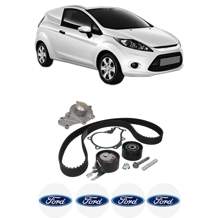 Set Kit de distributie curea intinzator pompa de apa FORD FIESTA VI Van 1.6 TDCi2009-2017, KW 66 CP 90 CMC 1560, Auto, HEPU, 4x Stickere auto cu FORD