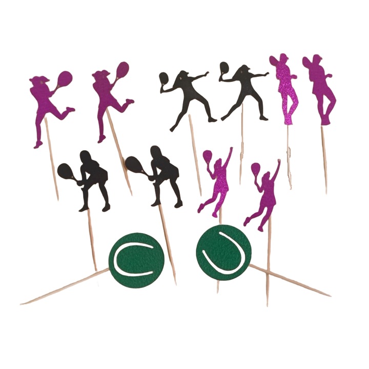 Rallypop Set topper-uri pentru briose cu tematica tenis – decoratiuni creative pentru torturi si deserturi aniversare violet