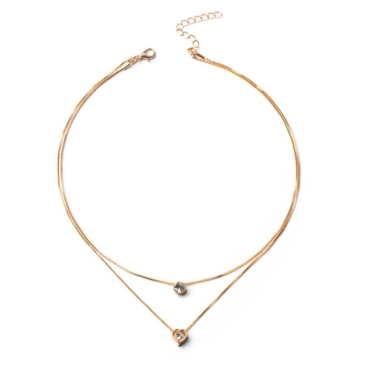 Colier pandantiv cu zirconiu Colier placat cu aur, colier simplu si delicat cu margele pentru femei