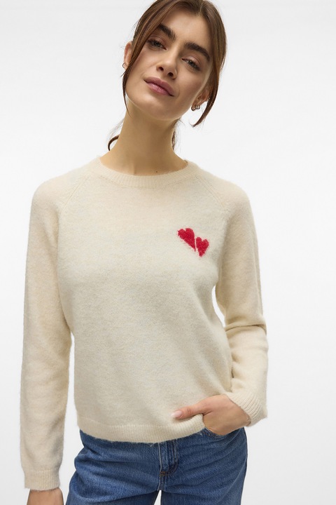 Vero Moda, Pulover slim fit din amestec de lana, Rosu/Bej melange, L