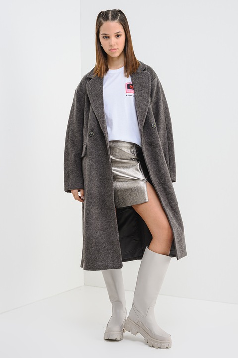 Vero Moda, Palton cu doua randuri de nasturi, Gri inchis melange