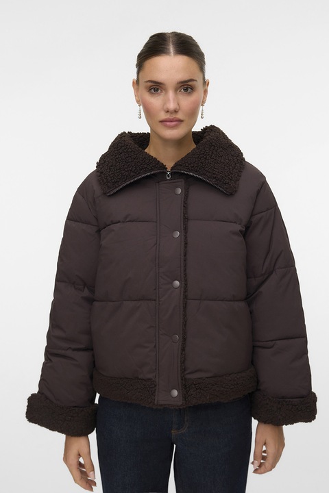 Vero Moda, Капитонирано зимно яке с плюшени детайли, Кафяв