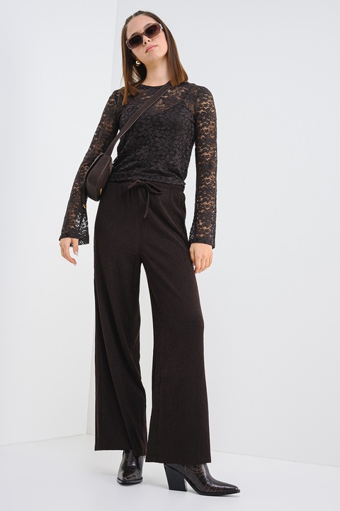 Vero Moda, Kanya csipkeblúz, Sötétbarna/Átlátszó