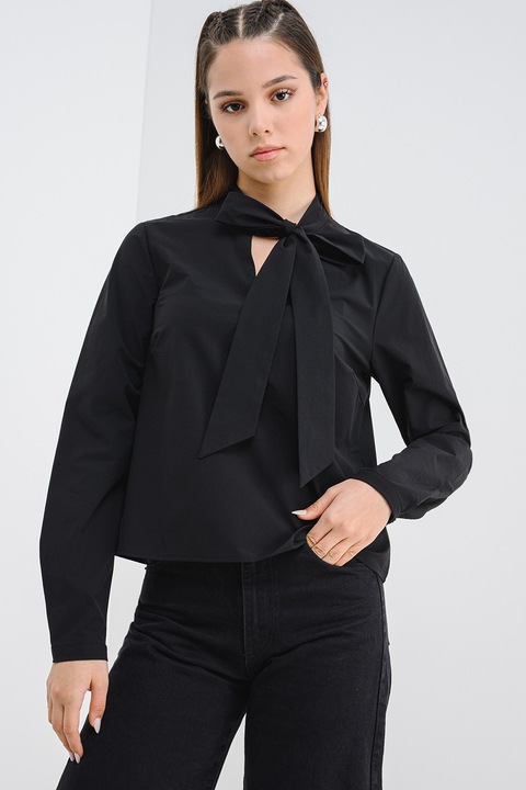 Vero Moda, Bluza cu guler cu funde din panglici Solona, Negru