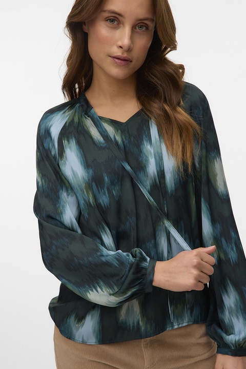 Vero Moda, Bluza-tunica cu model tie-dye, Verde englez/Albastru deschis