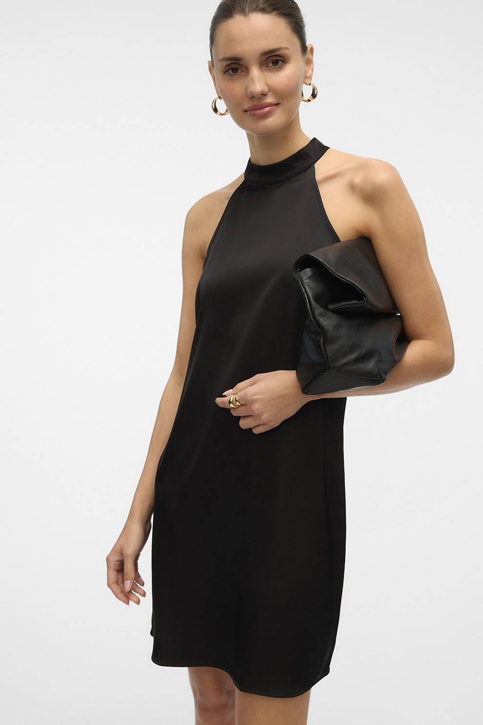 Vero Moda, Rochie mini cu decolteu halter, Negru, L