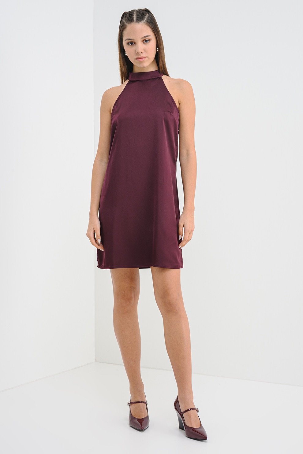 Vero Moda, Rochie mini cu decolteu halter, Violet pruna, S