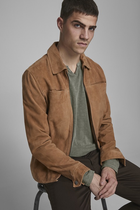 Jack&Jones, Bluza henley slim-fit de bumbac, Verde pal