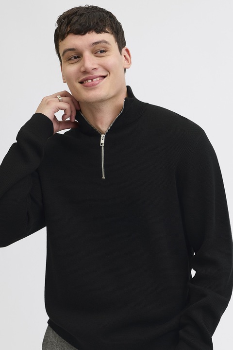 Jack & Jones, Пуловер с цип, Черен