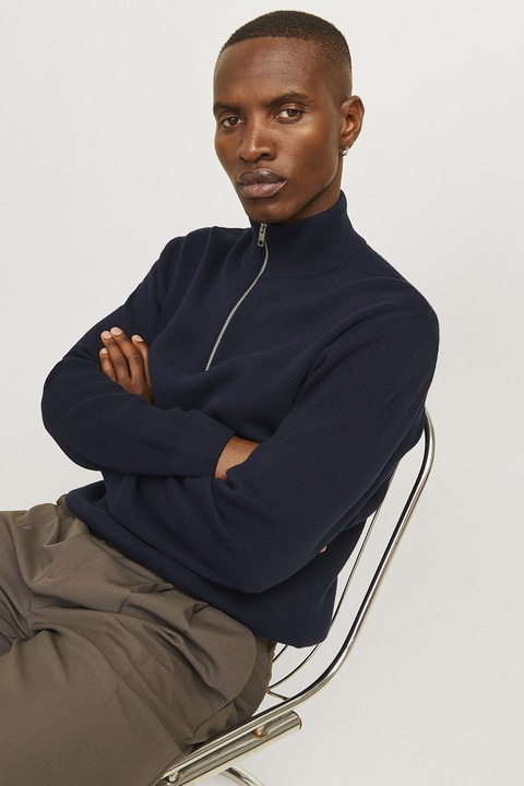 Jack & Jones, Пуловер с цип, Ултрамарин синьо
