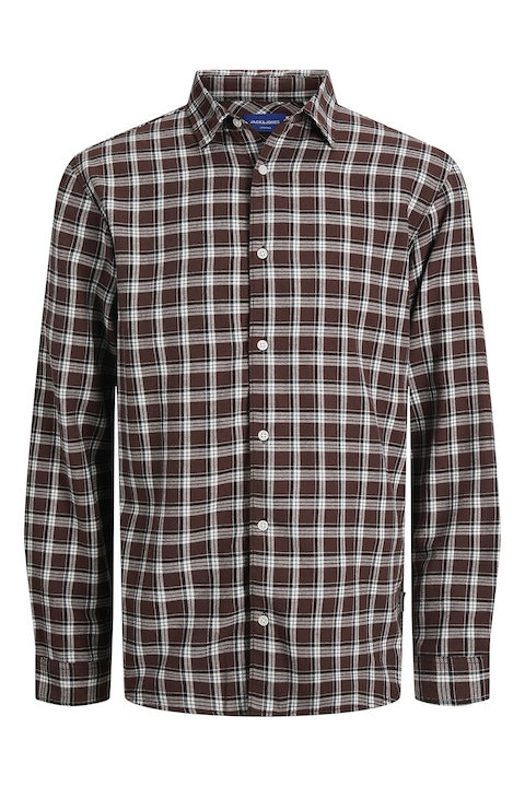 Jack & Jones, Camasa regular fit cu model in carouri, Alb/Maro cognac