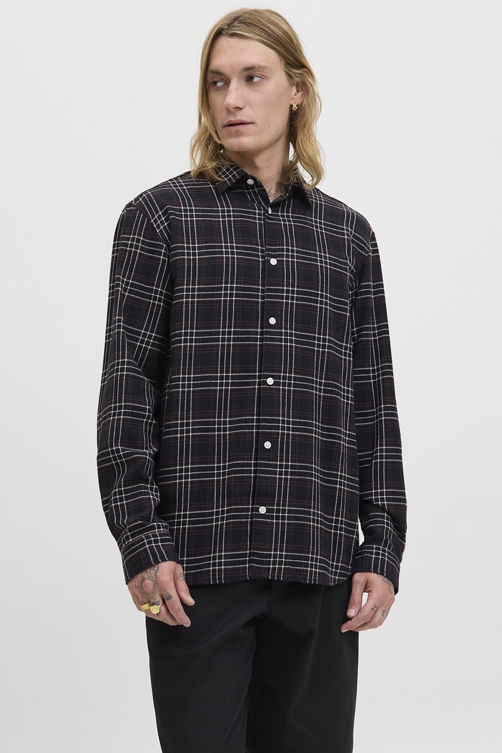 Jack & Jones, Camasa regular fit cu model in carouri, Alb, Negru, S