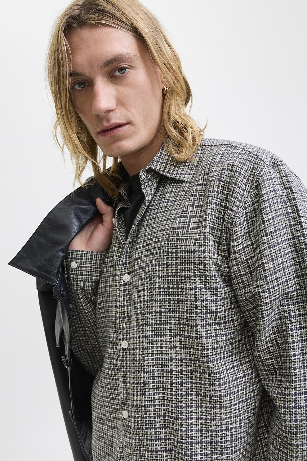 Jack & Jones, Camasa regular fit cu model in carouri, Alb, Negru, Roz somon, S