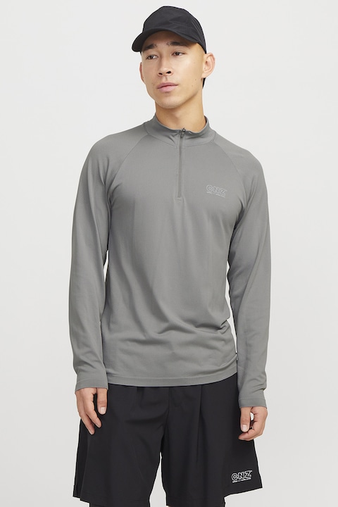 Jack & Jones, Bluza slim fit cu detaliu logo, Gri